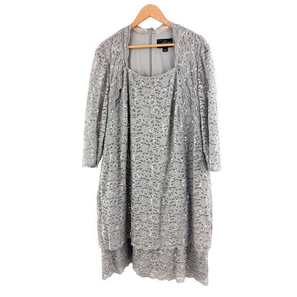 Alex Evenings Gray Sparkly Lace Sequin Dress Size 24W 3X Wedding Mother of Bride - Picture 7 of 7